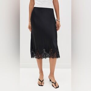 L'AGENCE Perlin Silk Black Lace Trim Midi Skirt Sz 10